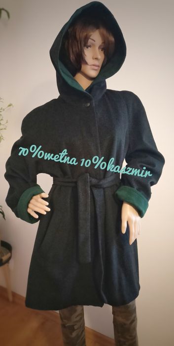 Luksusowy płaszcz wełniany Goldix z kaszmirem ciemnoszary 40