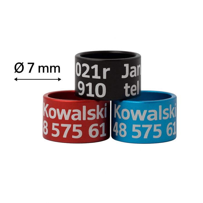 Obrączki aluminiowe dla gołębi z grawerem ADRESÓWKI fi7