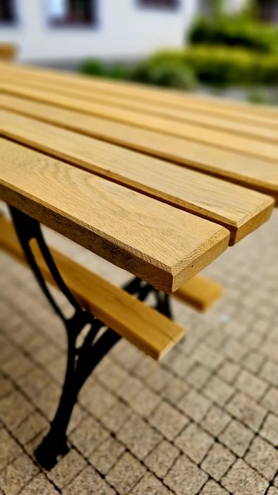 Królewski Stół ogrodowy, dębowy blat, aluminiowe nogi