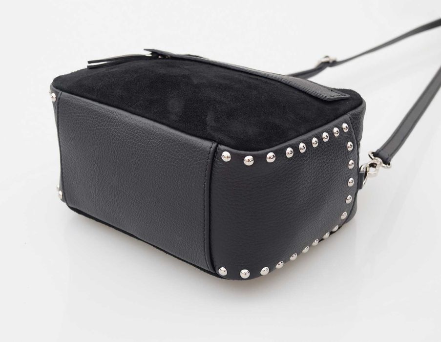 TOREBKA zamszowa listonoszka kuferek z ćwiekami V222 czarna