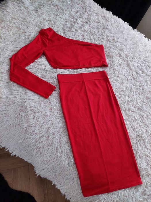 Czerwony komplet mosi fashion top i spódnica set