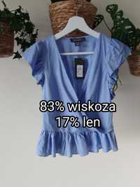 Letnia bluzka crop top z kopertowym dekoltem, z falbankami, z lnem, ba