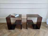 2 stoliki nocne z dymionego akrylu Roche Bobois Mid Century Modern