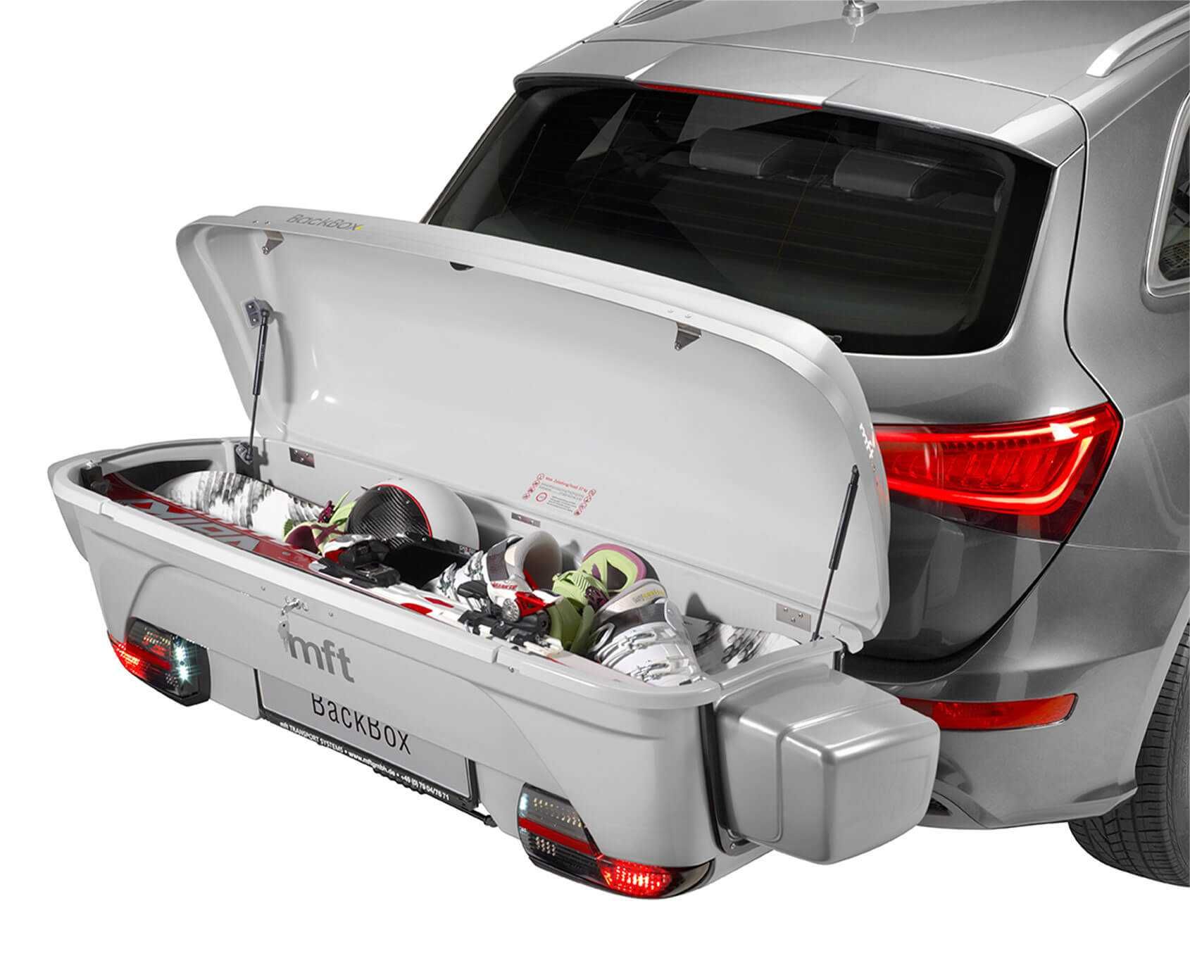 Bagażnik box MFT na hak kufer bagażowy na narty Audi Tesla BMW