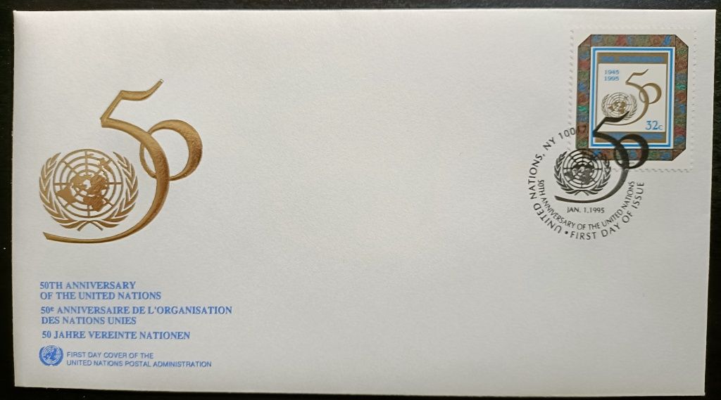 Envelope e selo + moeda 200$00 comemorativos dos 50 anos da ONU