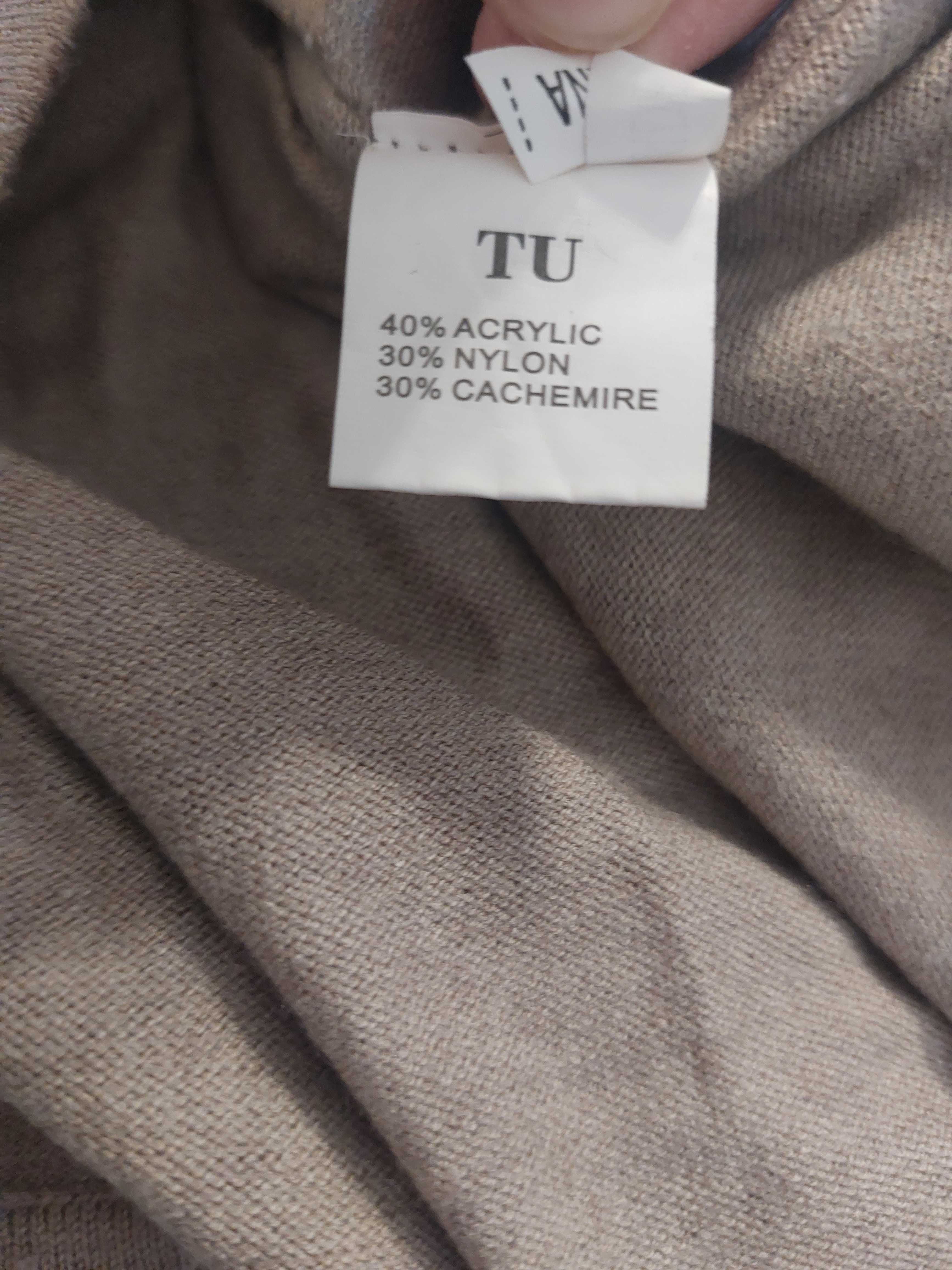 Beżowa bluzka z geometrycznym wzorem, przypomina poncho, rozmiar L, TU