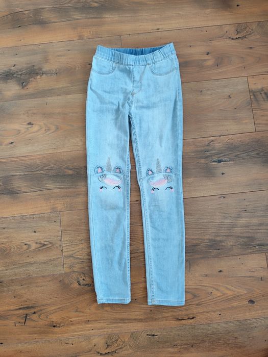 Spodnie jeans jeggins h&m jednorożec 134 elastyczne unicorn