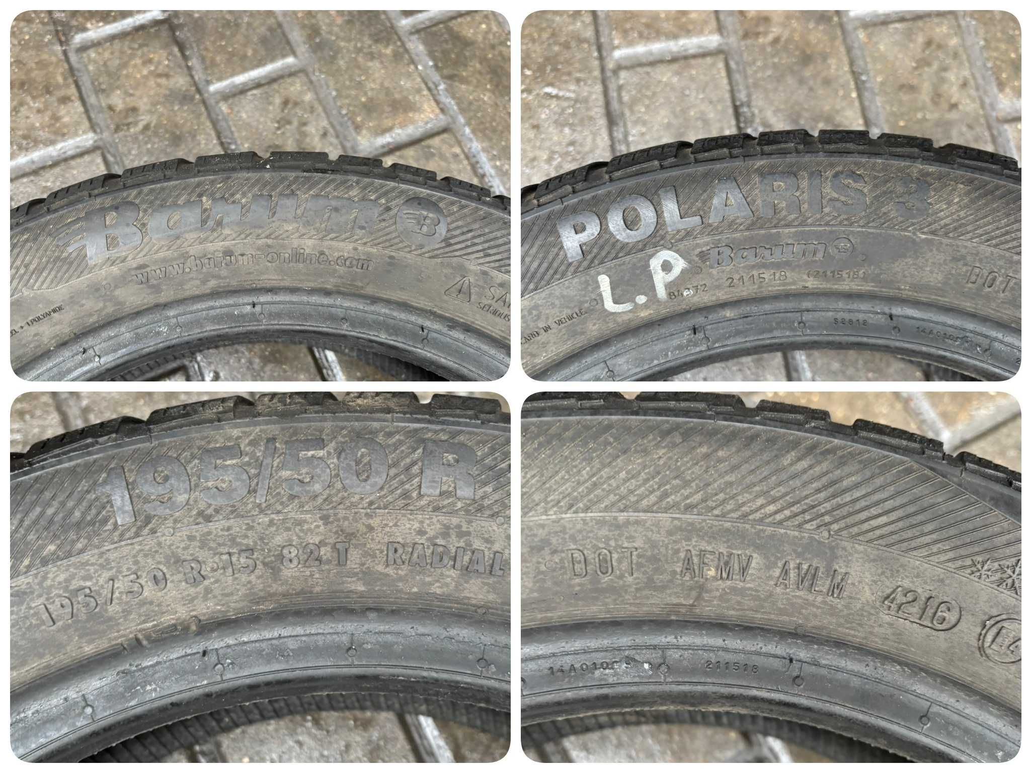 4X Opony Zimowe 195/50R15 82T BARUM POLARIS 3 5.3MM Sprawdzone!