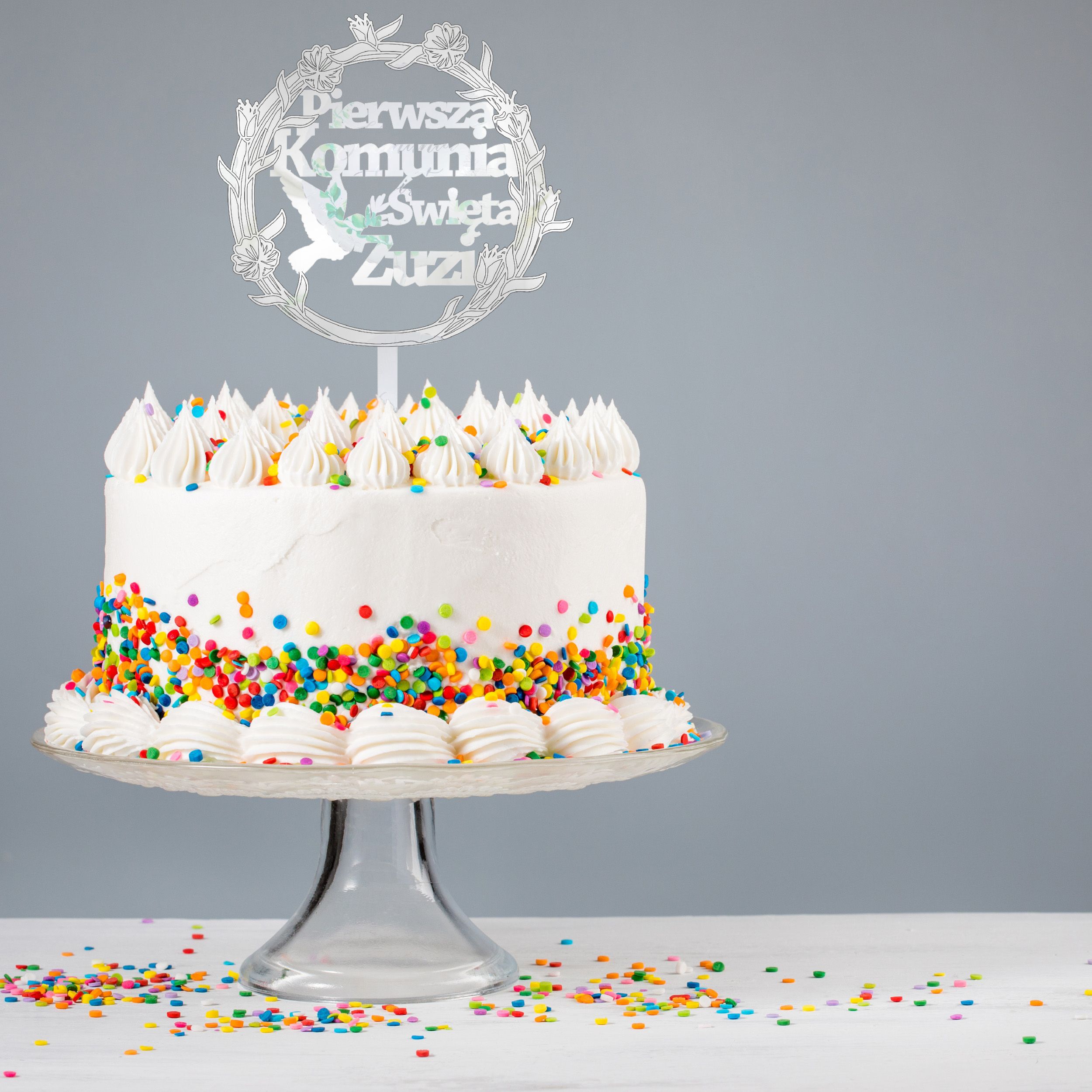 Topper na tort komunijny PERSONALIZOWANY  I Komunia Św