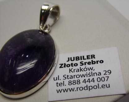 Srebrna zawieszka naturalny owalny ametyst