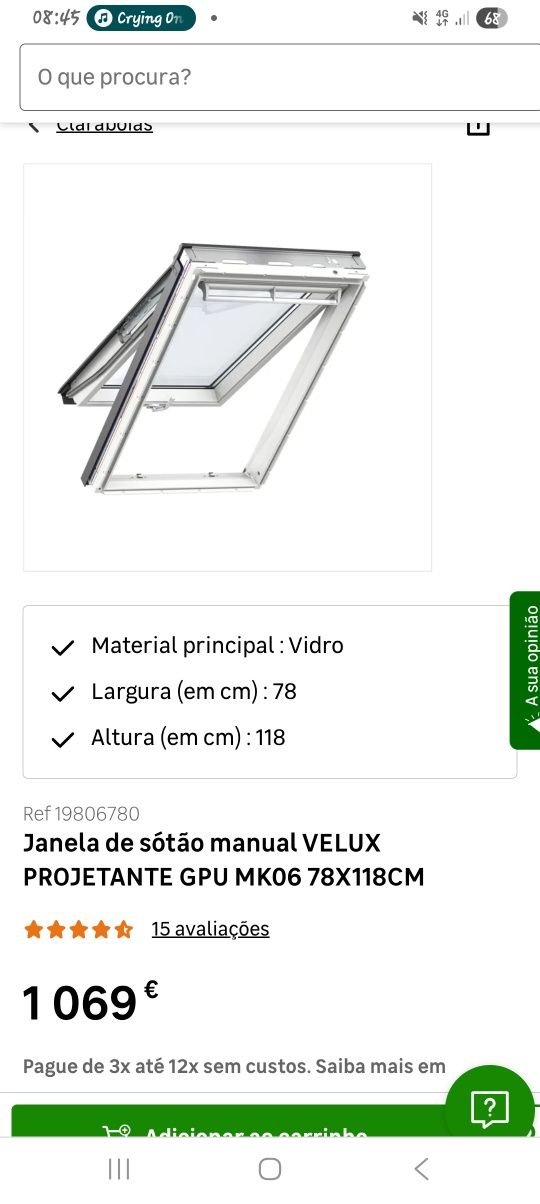 Janela VELUX com cortina e rufo