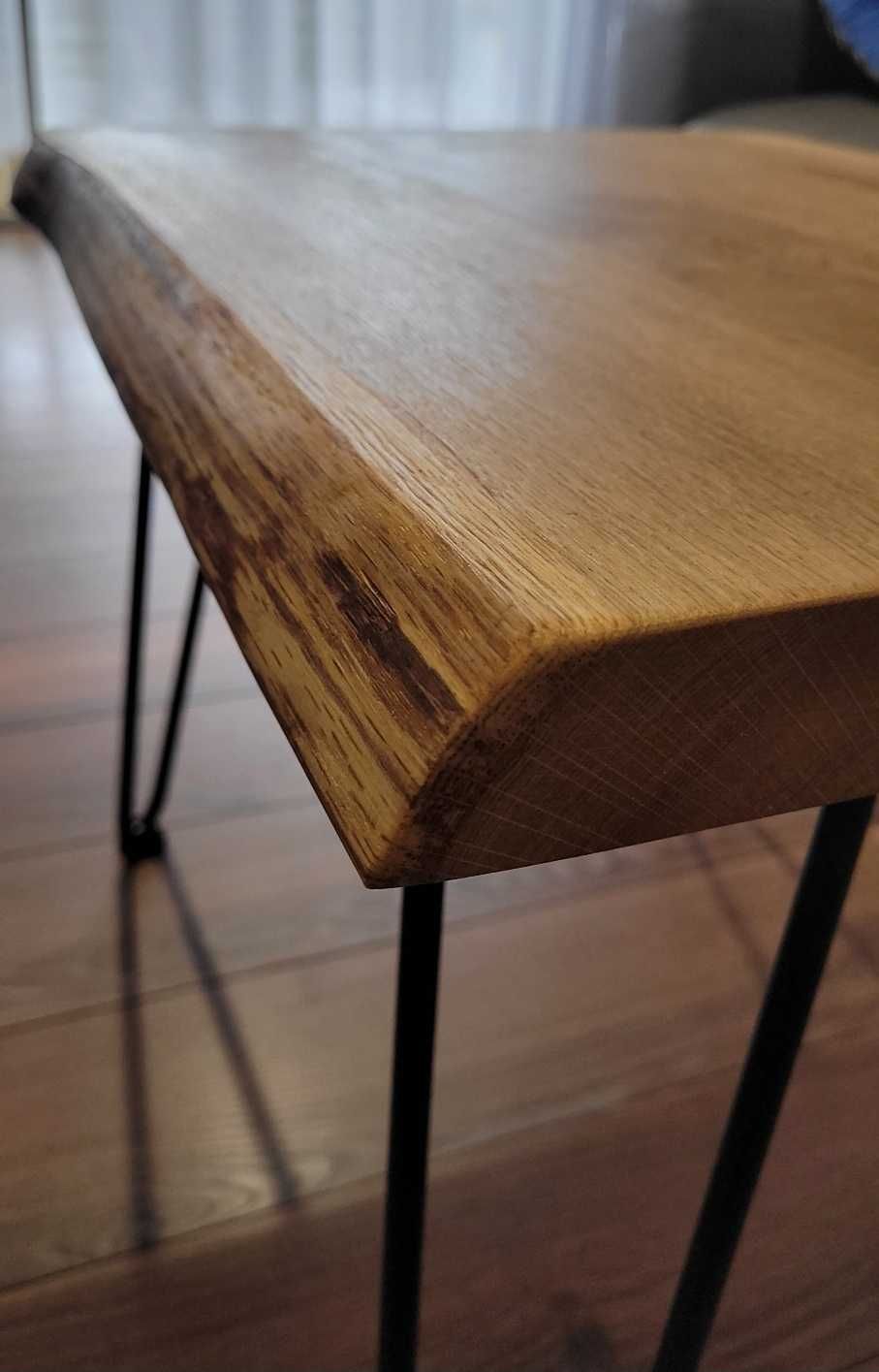 Industrialny stolik kawowy 60 cm, Ława, dębowy blat, Loft