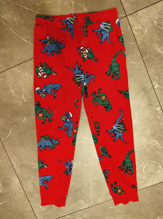 Spodnie chłopięce z dinozaurami motyw świąteczny
