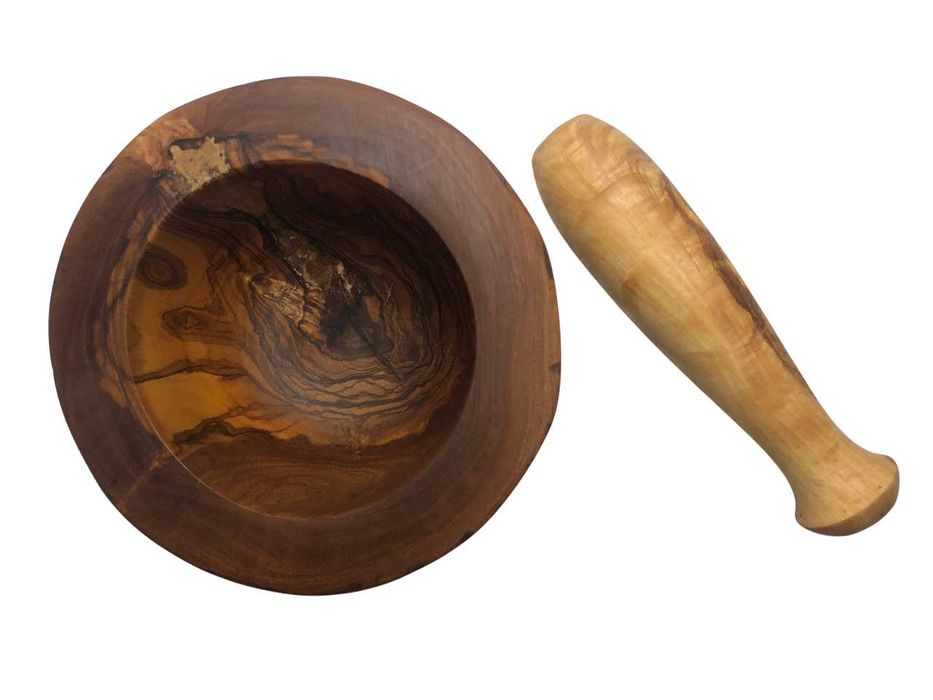 SOL19 Moździerz Z Drewna Oliwnego Z Tłuczkiem Drewno Oliwne 11cm