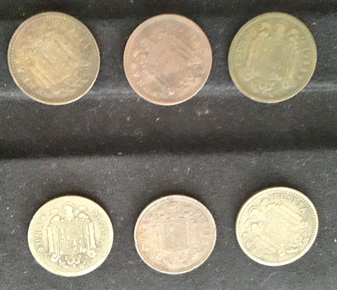 Coleção 6 moedas 1 peseta Espanha ,1944,1947,2x1953,,1963 e 1966