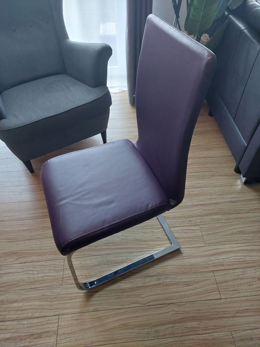 Oryginalne krzesło z eko skórą fiolet chrom