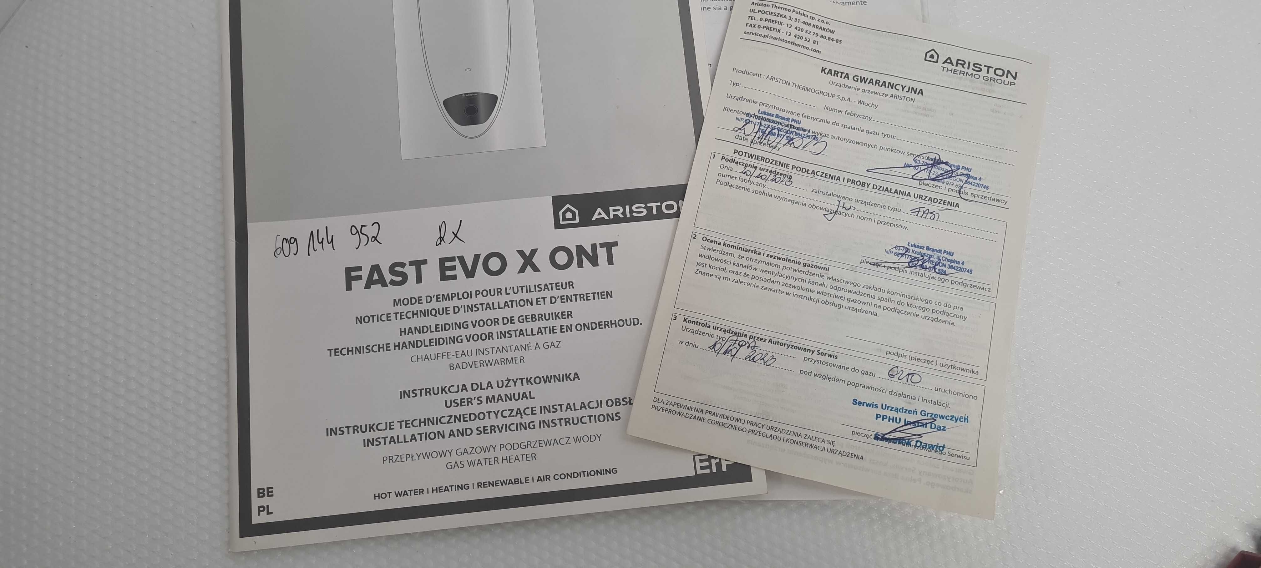 Podgrzewacz gazowy przepływowy Ariston  FAST EVO X ONT 11 NG