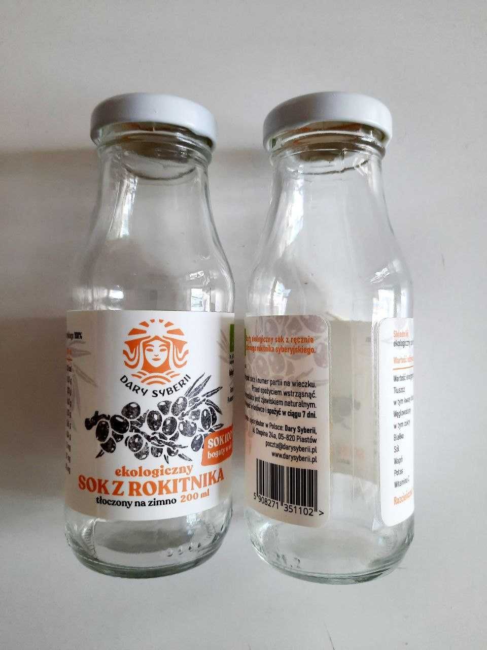 Butelka szklana z zakrętką o pojemności 200 ml.