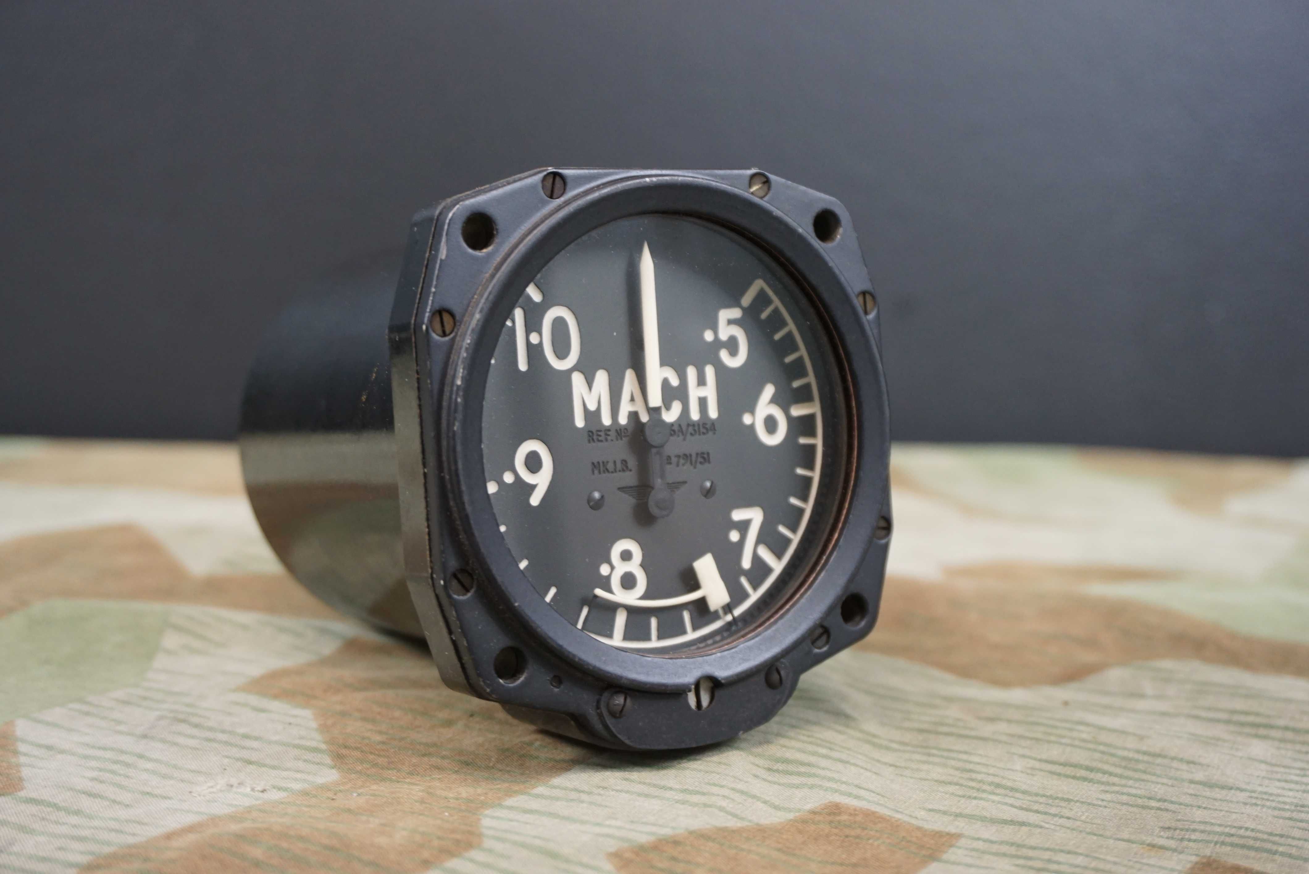 Machometr wskaźnik prędkości Macha zegar samolot RAF M.K.1.B.