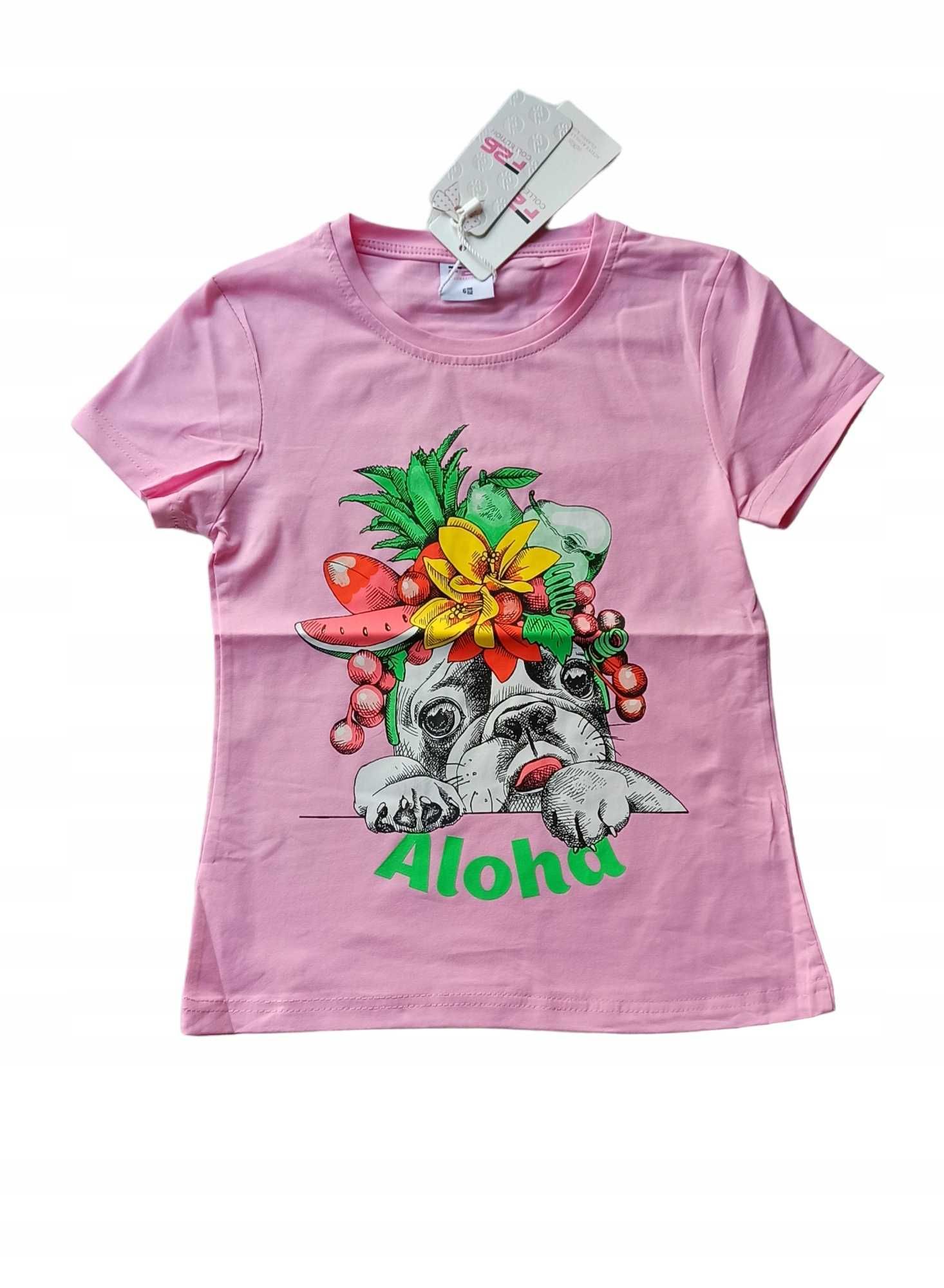 Różowa bluzka dla dziewczynki t-shirt nowa 122-128