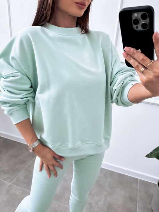 Bawełniana bluza LENOSHKA damska oversize jasny teal -Polska produkcja