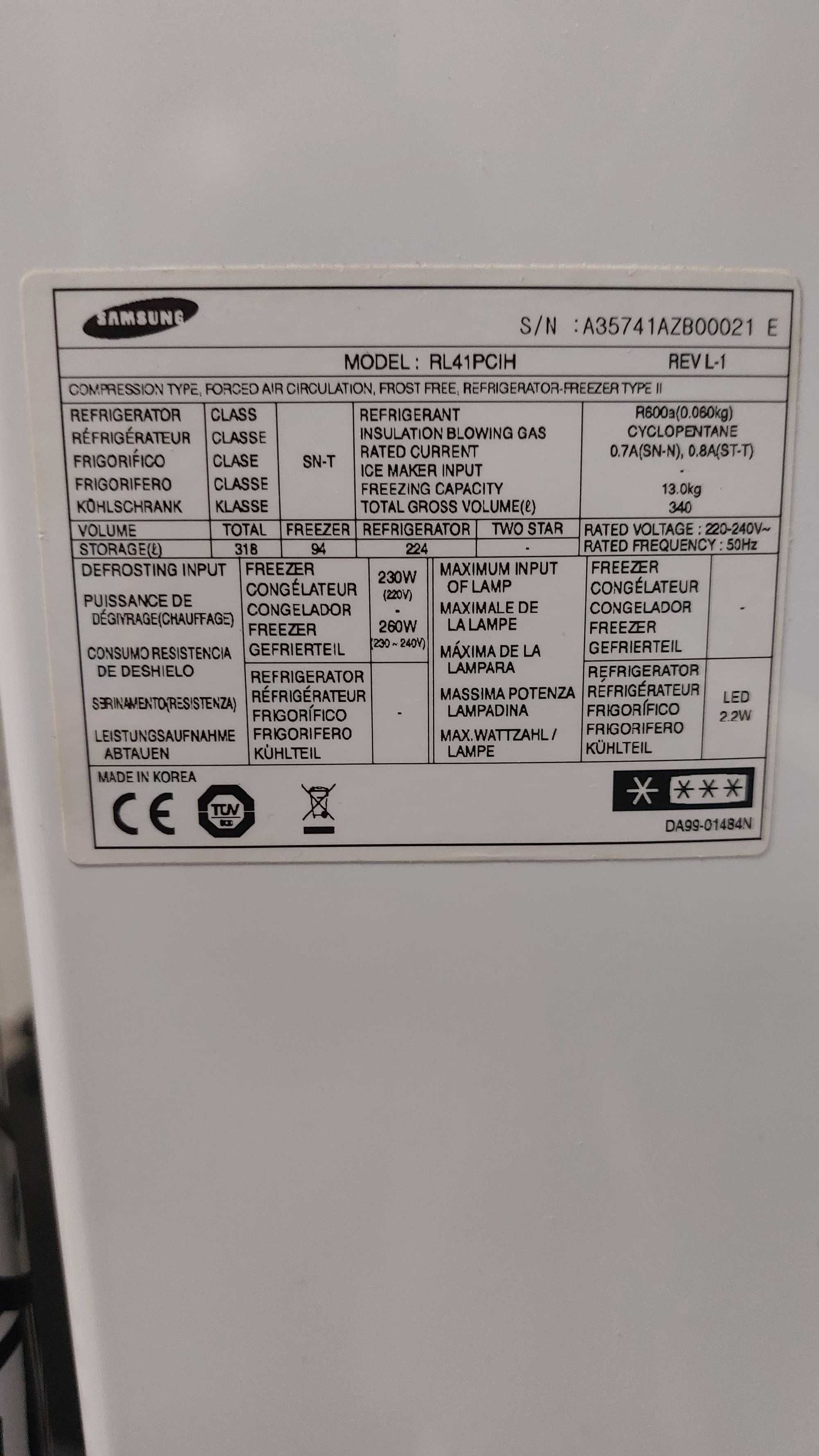 Lodówka, Chłodziarko-zamrażarka Samsung RL41PCIH, lewe drzwi, 9 lat