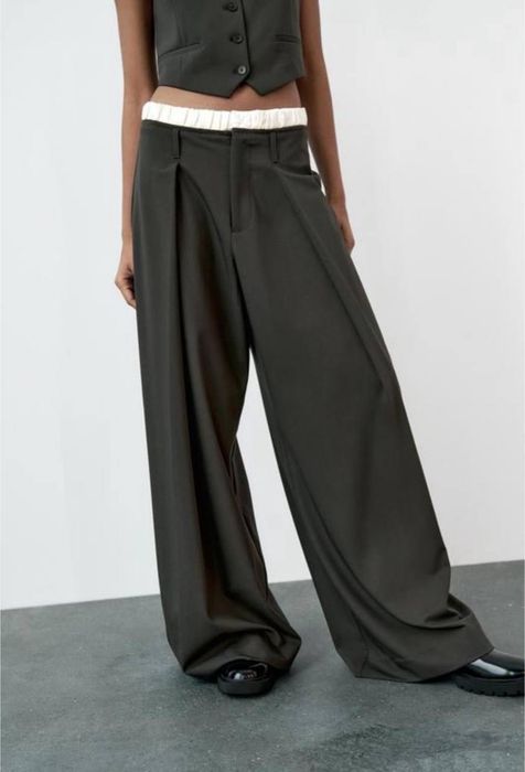 класичні сірі палаццо Zara S з поясом в білизняному стилі