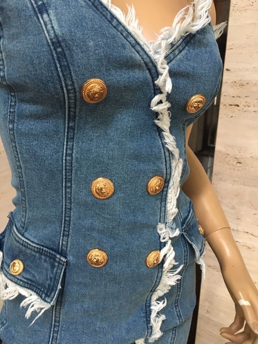 Obcisła dżins sukienka jeansowa 36 seksowna Balmain Joanna krupa
