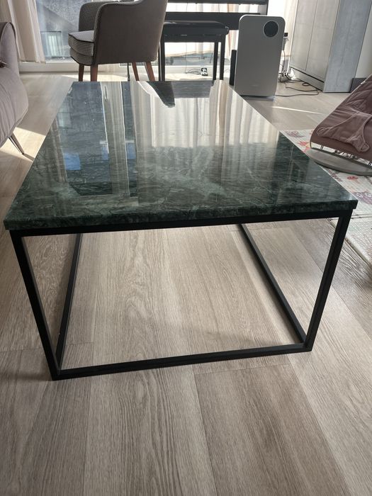 Stolik kawowy / ława - zielony marmur, styl industrialny loftowy