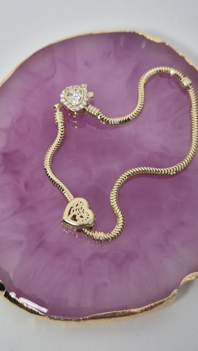 Nowy złoty charms do bransoletki typu Pandora ażurowe serce drzewo 585