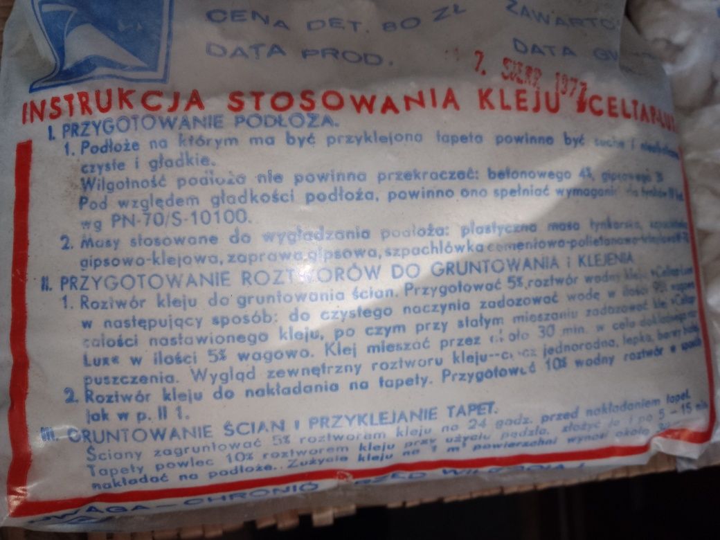 CELTAB Lux 1977 r. Klej do tapet PRL Pionki k/ Radomia 1 kg