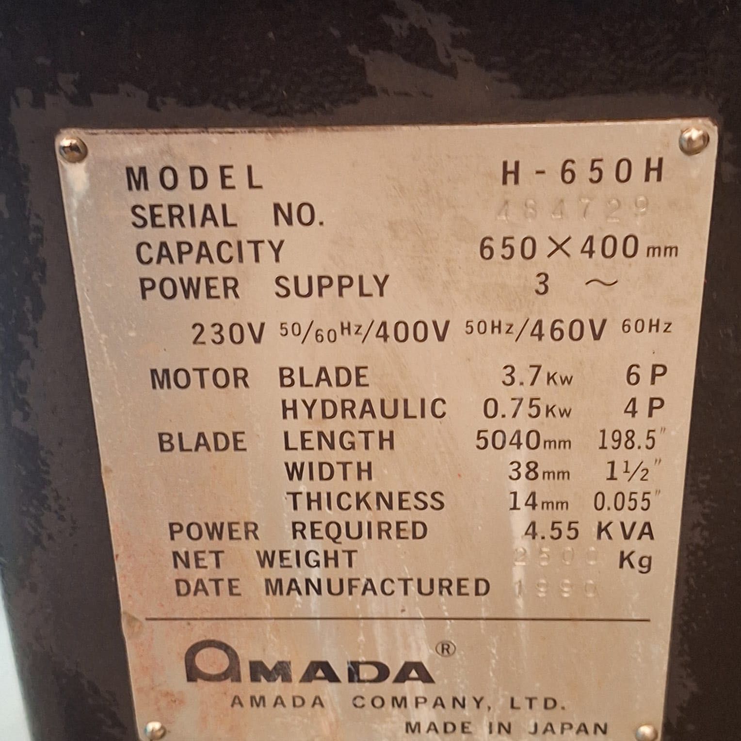 Piła taśmowa przecinarka AMADA H650hd półaut. skręt L/P TOP !