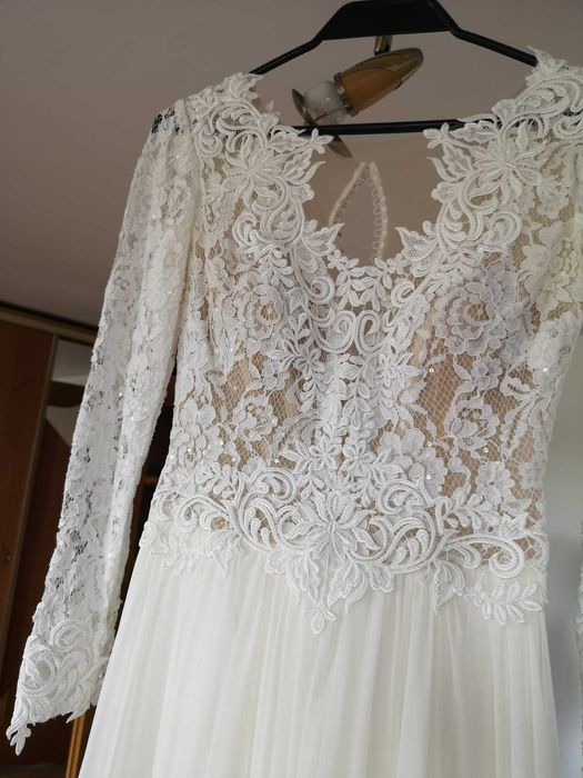 Suknia ślubna długi rękaw Aurelia 36/38 koronka