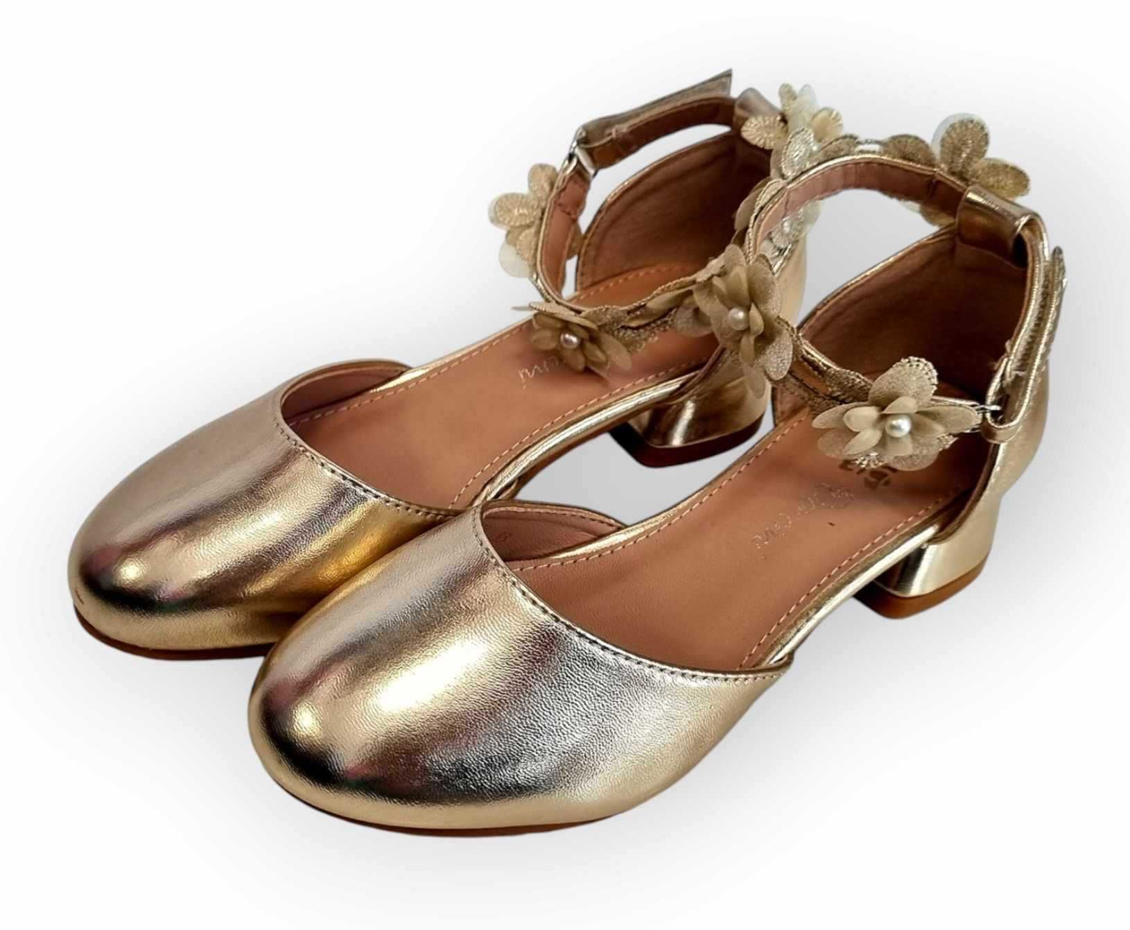FLOWER buty okazjonalne złote gold wyprzedaż rozmiary 31 i 35