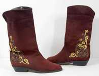Buty botki bordowe zamszowe skórzane noszone R 38/1/2