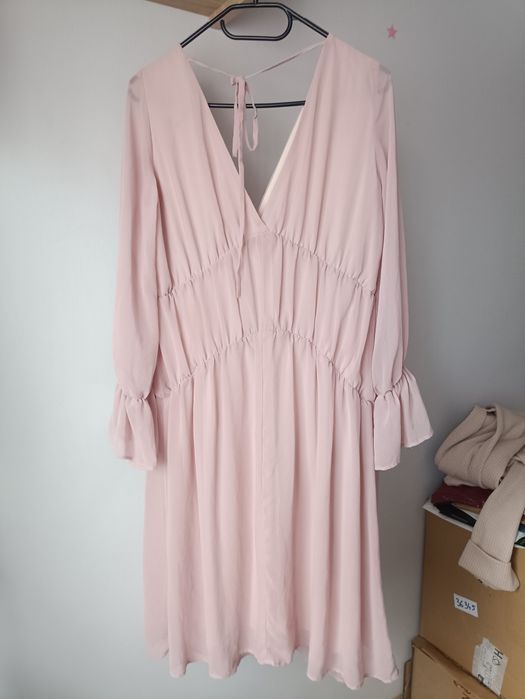 Reserved rozmiar 36/38 S/M pudrowa luźna sukienka na lato