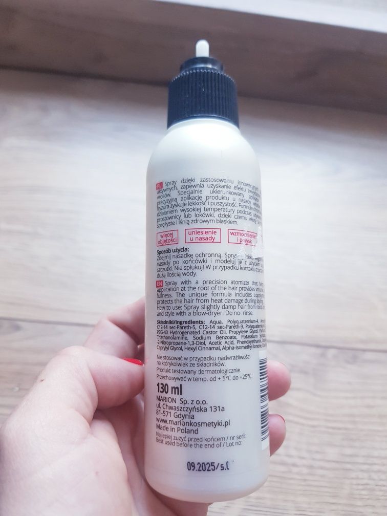 Nowy spray do wlosow dodający objętości marki Marion 130ml