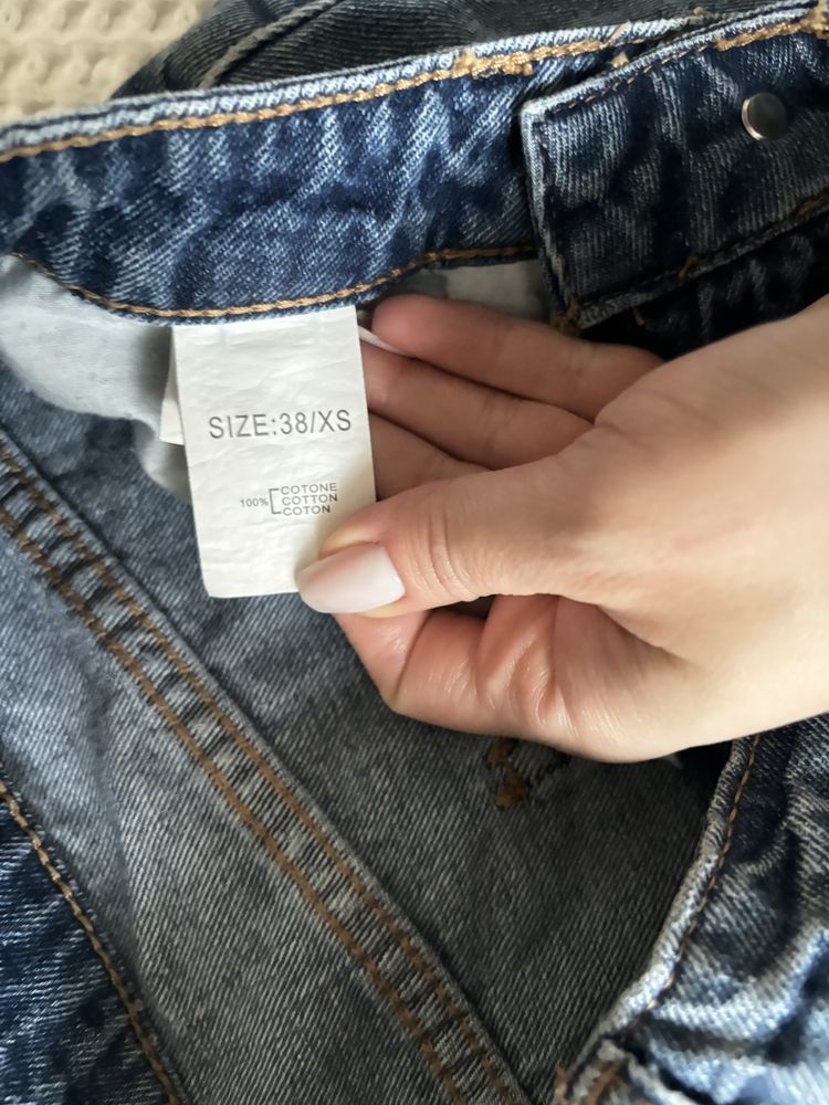 Jeansowa spódniczka mini perły xs 34 modna lato wiosna