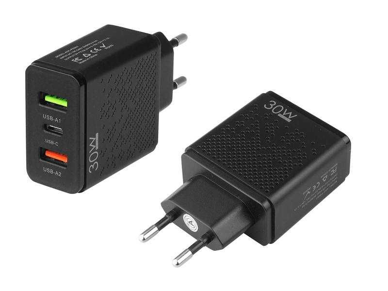 Ładowarka sieciowa PD+ 2xUSB QUICK CHARGER QC 3.0 30W, czarna