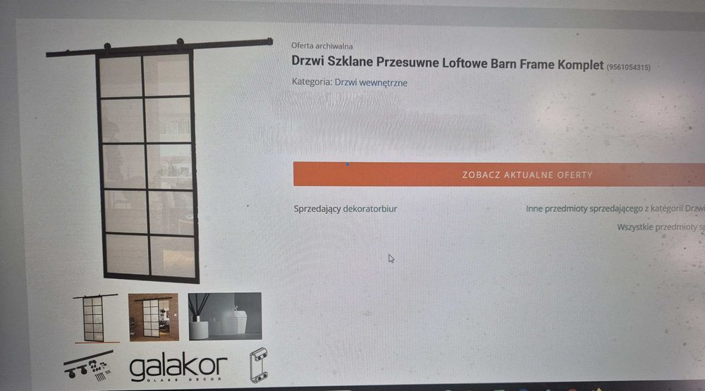 Drzwi szklane przesuwne loftowe Barn Frame -komplet