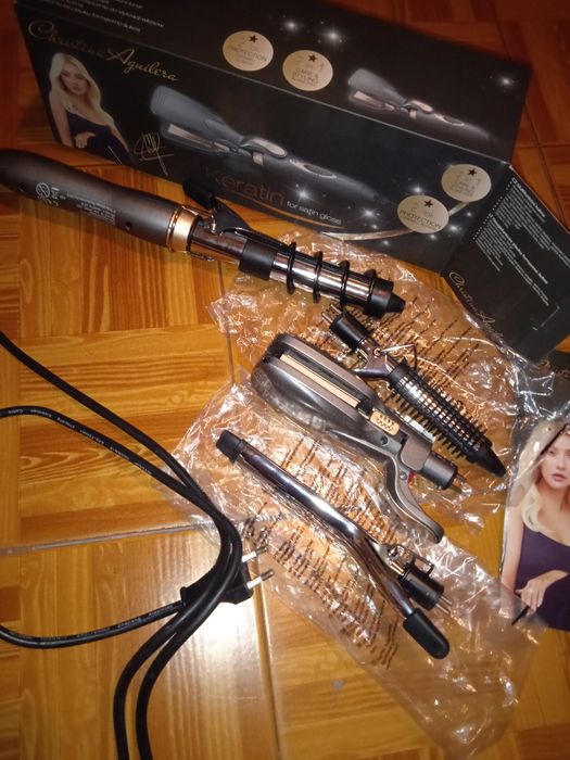 Prancha para cabelos alisadora e encaracoladora com quatro adaptadores