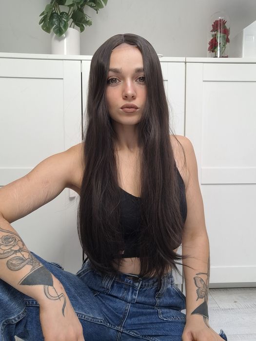 Brązowa peruka długa gęsta lace front premium wig synthetic cosplay br