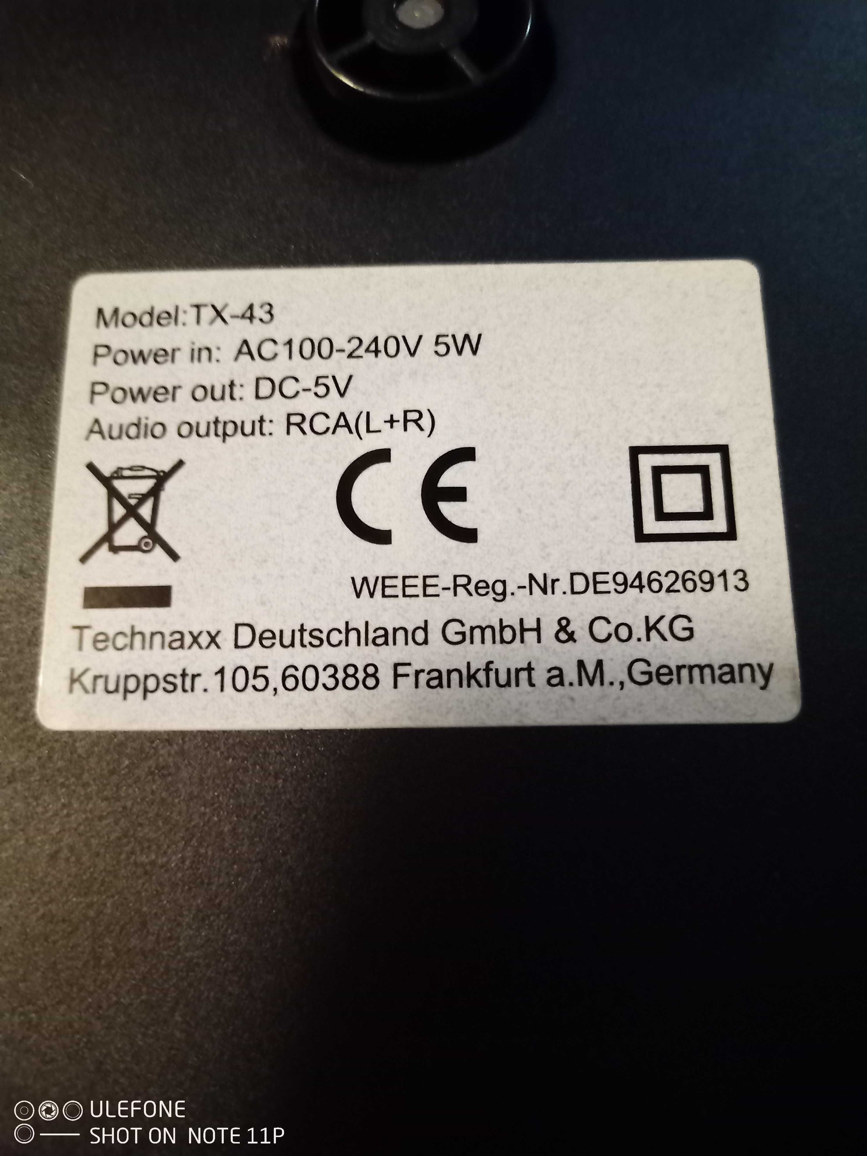 Gramofon Technaxx TX-43 nagrywanie płyt przez USB winyl odtwarzacz MP3