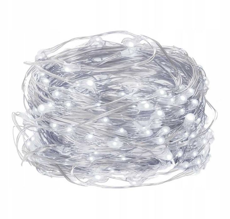 Lampki druciki 50 led białe zimne światełka mikro żyłki na baterie