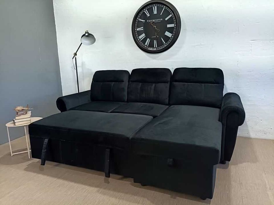 LIQUIDAÇAO NOVO sofá-cama de veludo preto e cinza resistente a manchas