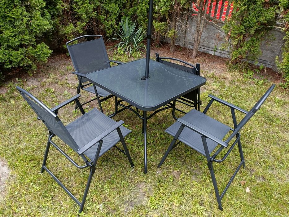 Zestaw ogrodowy Stolik parasol i 4 krzesła składane