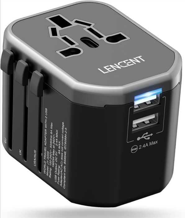 Adapter Uniwersalny Międzynarodowe Wtyczki 2 USB-A AC USA/UK/EU/AUS LE