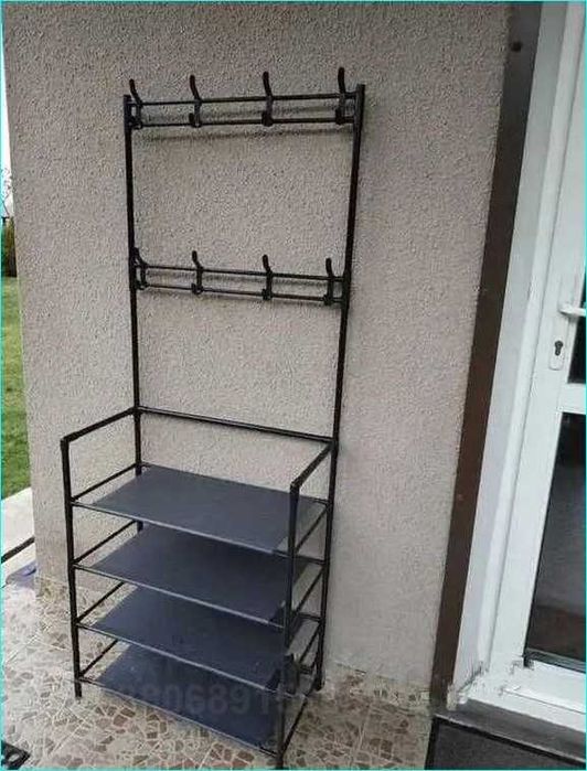 Вішалка поличка металева стійка для одягу з полицями для взуття