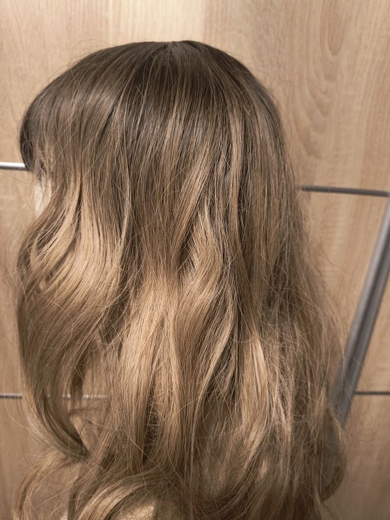 Nowa peruka! Długie włosy blond ombre fale loki z ciemnym odrostem