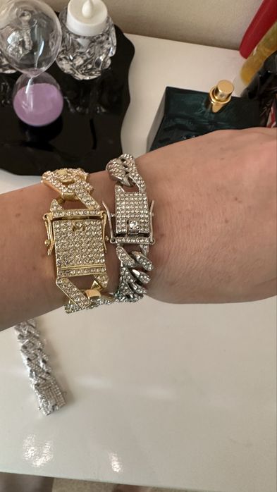 Браслет з камінцями цирконій, зі стразами, Mayami, кубінская цепочка